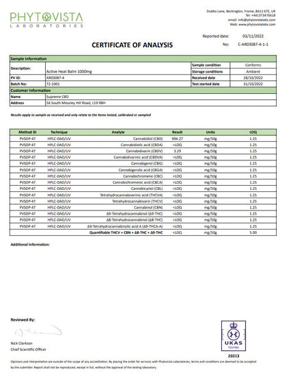 Supreme CBD 1000 mg Breitspektrum-CBD-Aktiv-Wärmebalsam – 50 ml